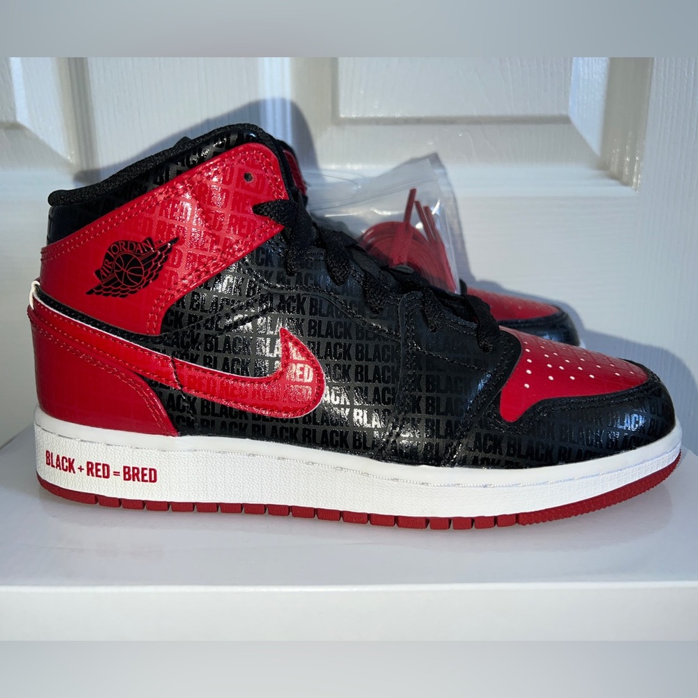 Air Jordan 1 Mid Ss Gs 'Black + Red = Bred' - Picture 4 of 8